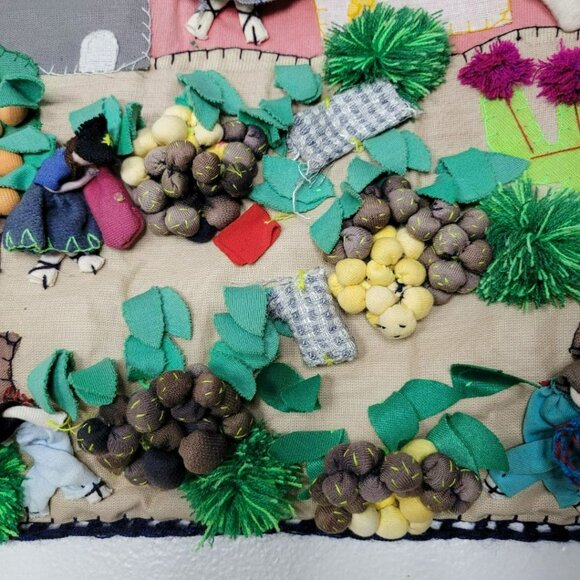 Handstitched‎ Llama Tapestry Folksy Sewn Artwork Wall Hanging Travel Vintage - Picture 7 of 9